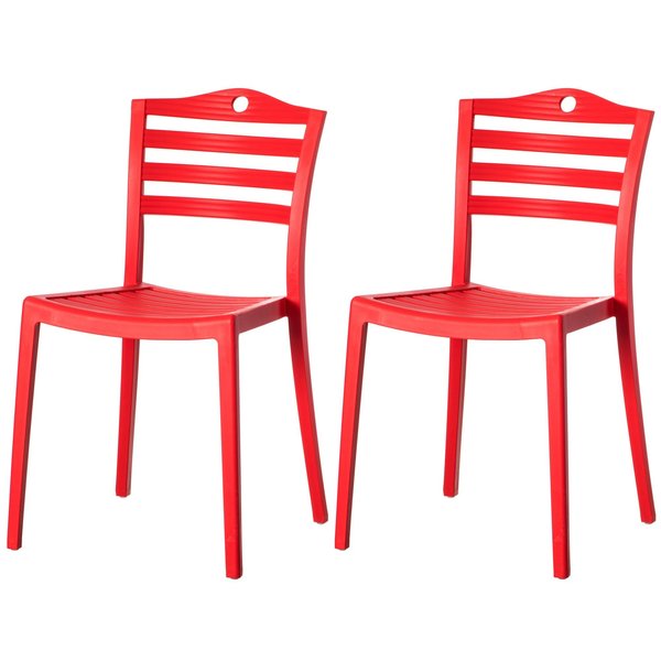 Modern Plastic Dining Chair with Ladderback Design, Red, PK 2